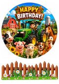 Essbares Tortenbild Bauernhof – Happy Birthday Kuchenaufleger Rund Ø 20 cm mit Traktor & Bauernhoftieren – Zuckerpapier oder Oblatenpapier