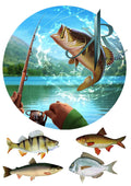 Angler, Fisch,Haken. Tortenaufleger Geburtstag, … Deckopapier, Zuckerpapier