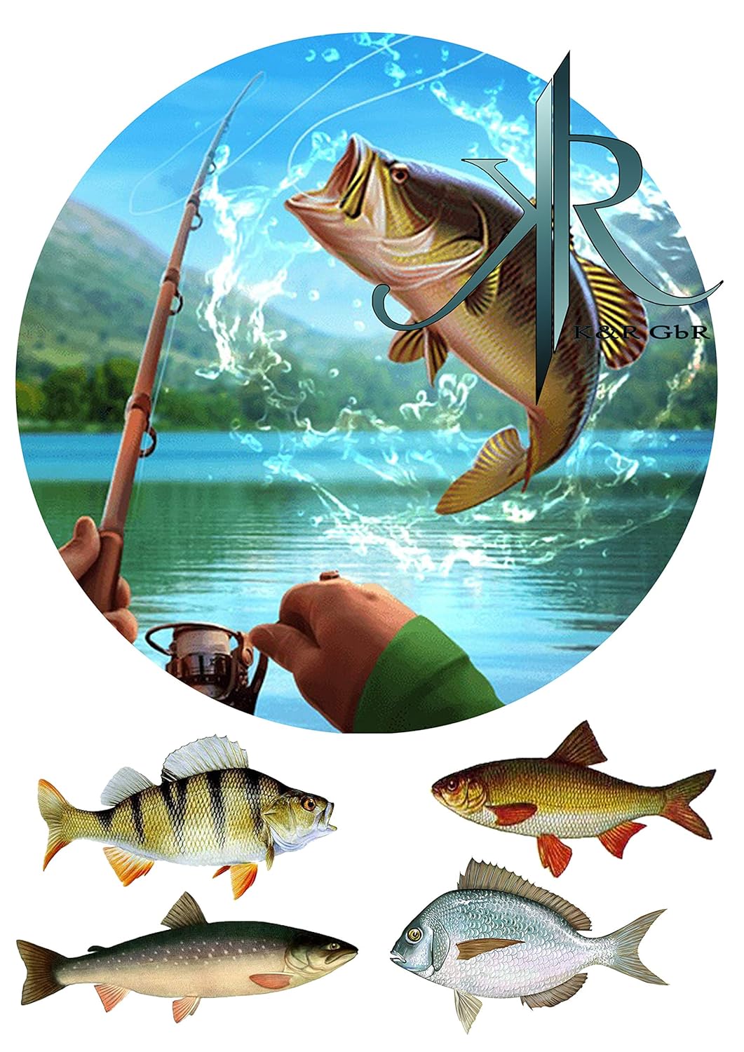 Angler, Fisch,Haken. Tortenaufleger Geburtstag, … Deckopapier, Zuckerpapier