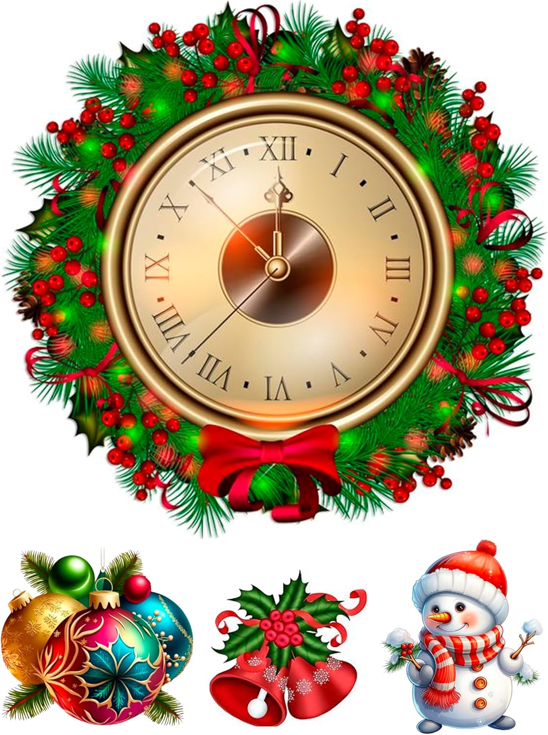 Uhr Weihnachten, Christmas Cake Topper,Tortenaufleger, 20cm Oblate Premium