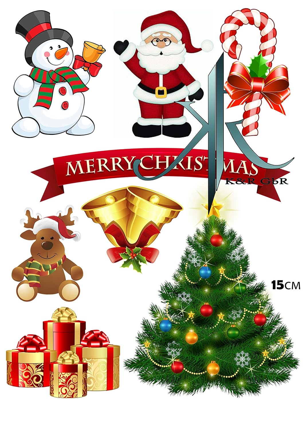 Cake Topper Weinachten, Neujahr. Christmas, 8 Stück, Tortenaufleger Geburtstag, … Deckopapier, Zuckerpapier