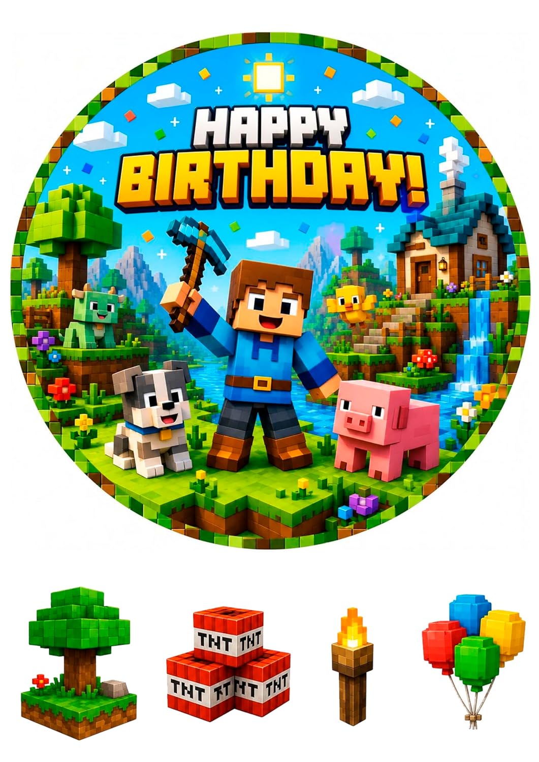 Tortenaufleger Pixel Adventure Birthday Cake Topper, 20cm A4 oblate