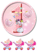 Baby 1 Jahr rosa  Tortenaufleger,Geburtstag,Tortendeko