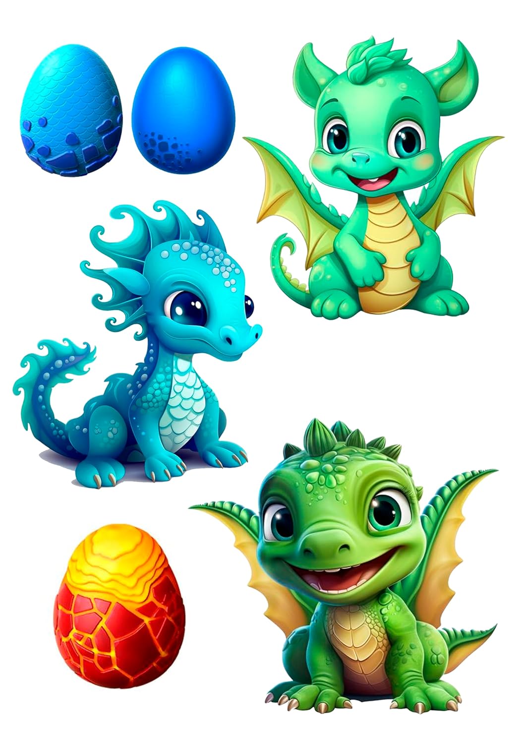Baby Dragon 3х-11см, Cake Topper,Tortenaufleger, 20cm Oblate Premium