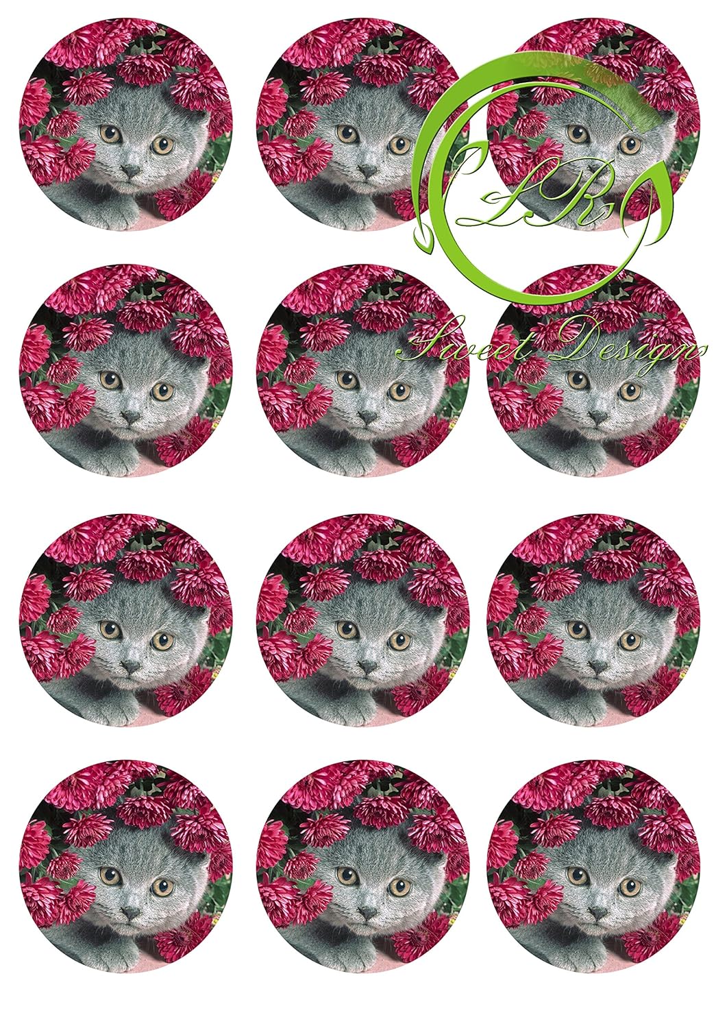 Katze mit Blume №3 12 St. Muffinaufleger, Tortenaufleger,Geburtstag,