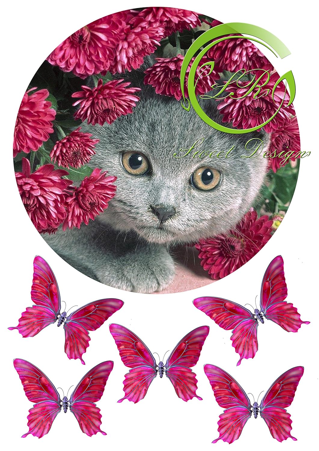 Katze mit Blume №3 Tortenaufleger,Geburtstag,Tortendeko