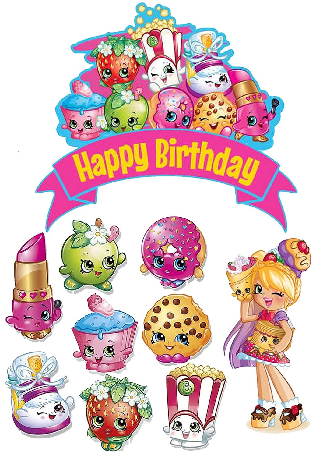 Shopkins. 16cm 8 Stuck - je.6cm Puppe-12cm Tortenaufleger,Geburtstag,Tortendeko,
