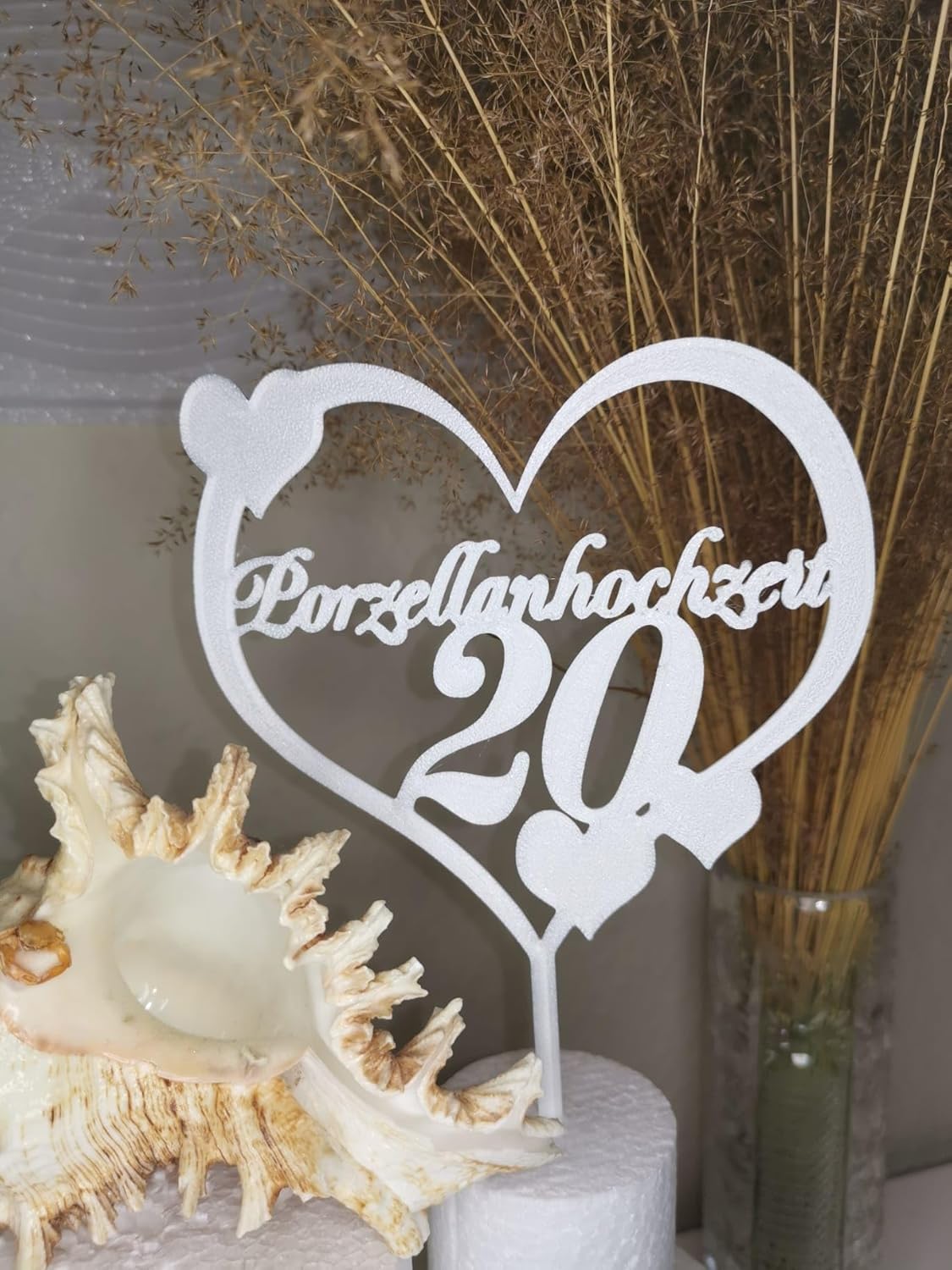 Porzellanhochzeit Topper, 20 Jahre Hochzeitstag Tortendeko Cake Topper Geburtstag Torten Stecker Silk Weiss