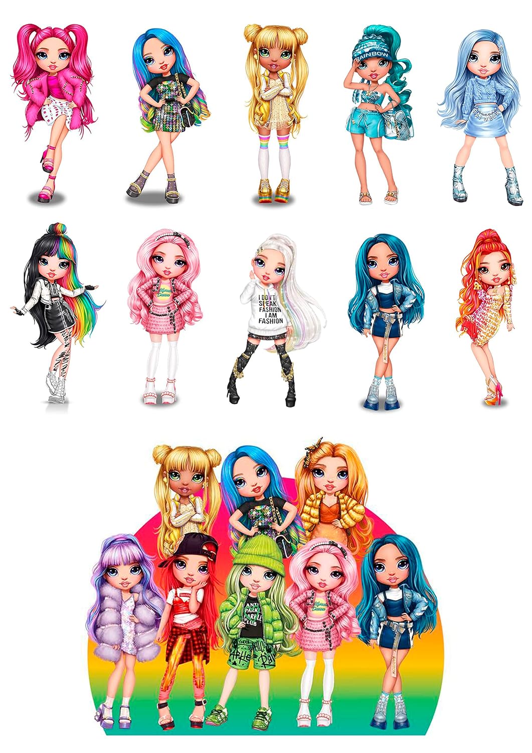 Rainbow High ca 20cv+10x 8cm Cake Topper,Tortenaufleger, Deckopapier, Zuckerpapier (Zuckerpapier)