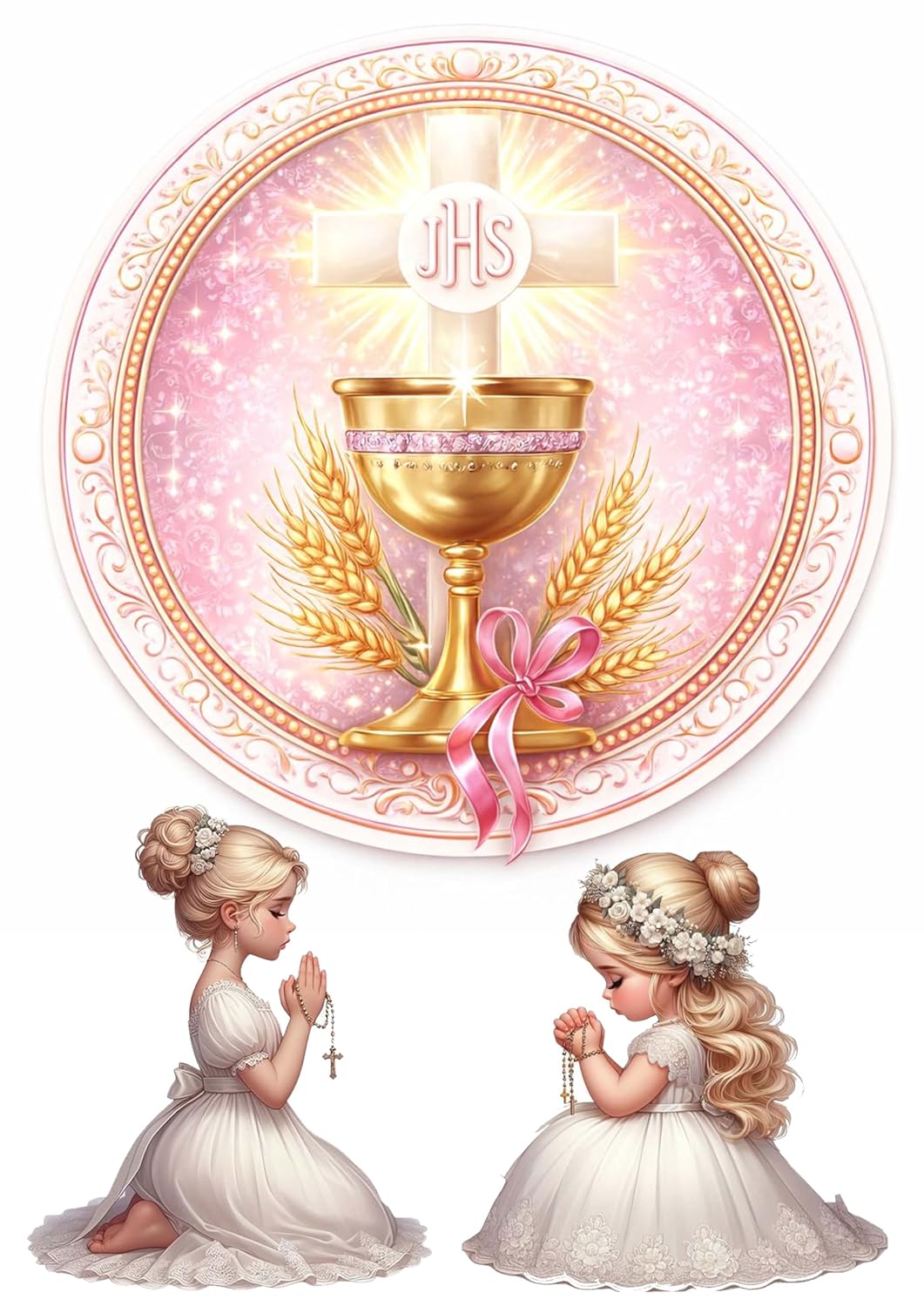 Tortenaufleger Oblaten Premium Erstkommunion rosa IHS A4 Esspapier