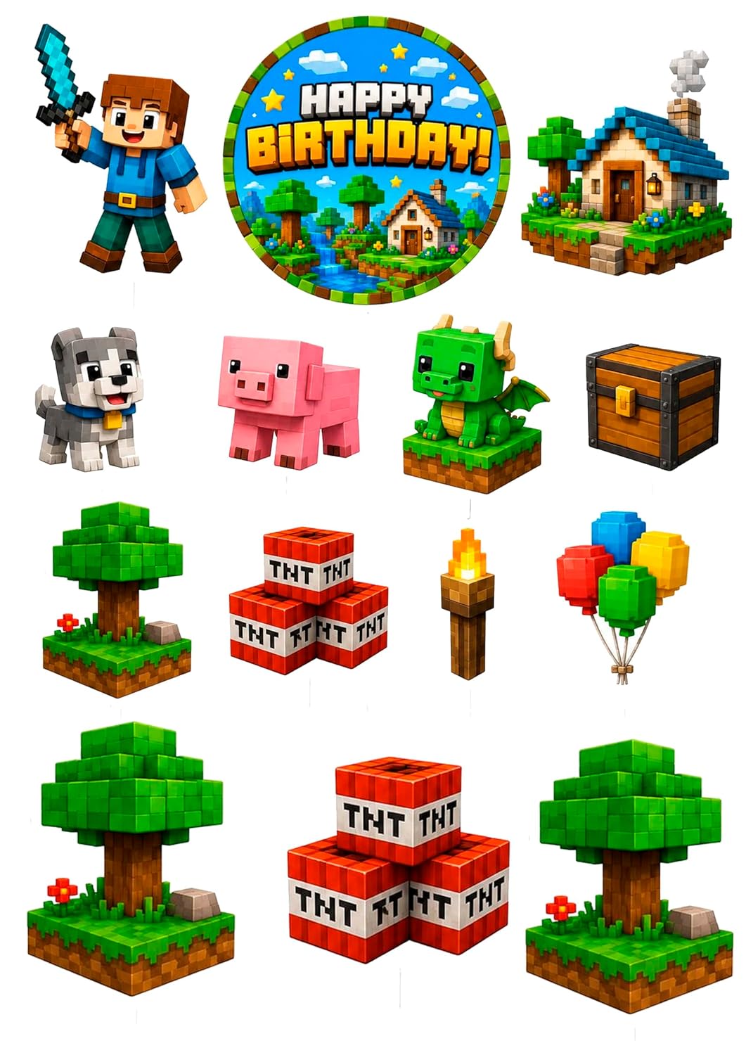 Tortenaufleger “Pixel Adventure Birthday” Cake Topper, Tortenaufleger, Muffins A4